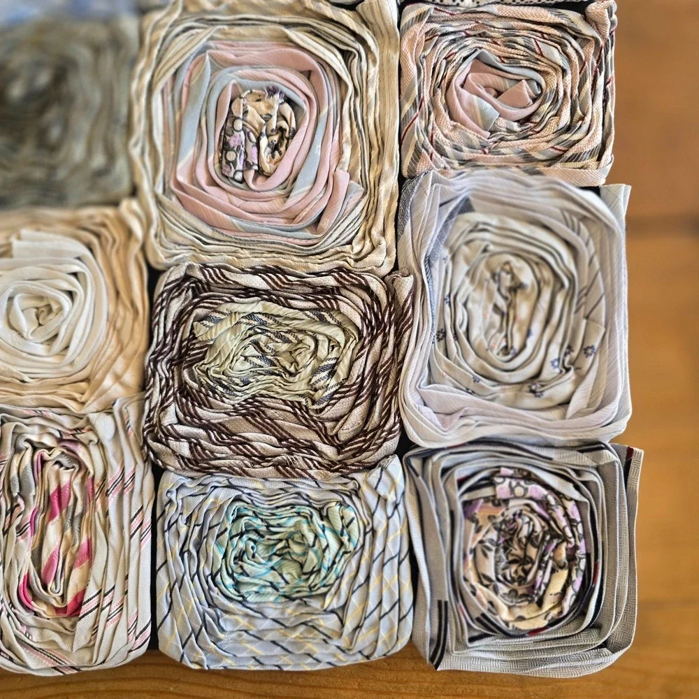 Vintage Dreamweavers Handmade Silk Tie Pillow Cover with‎ Hand-Rolled Roses
